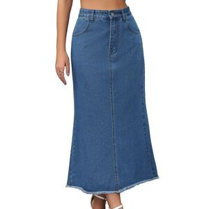 Women's Maxi Denim Skirt High Waisted A Line Long Jean Skirt